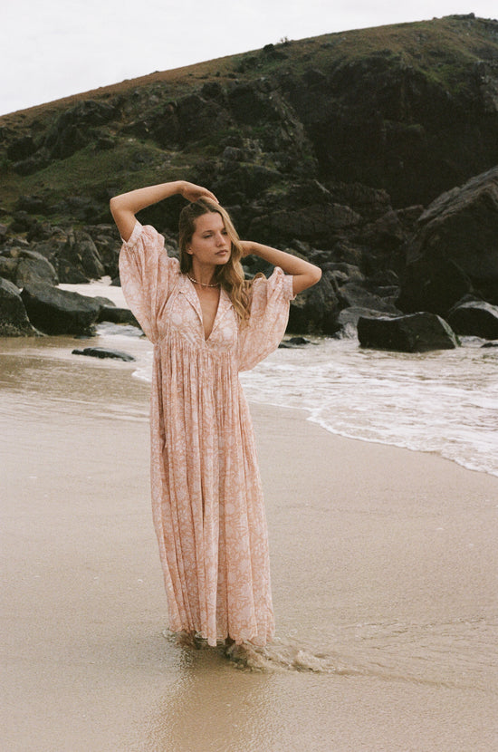 beach maxi dress india Pure Cotton Long Maxi Dress Indian Block Print Pastel Summer Earthy Elegant Mommy Comfy Daywear Beach Outfit Grey Aqua Blue Pink Hue Fair trade products, Vintage & Bohemian style