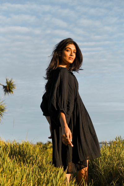 Kyra Mini Dress ~ Black Gauze